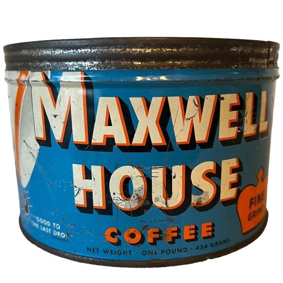 1940's Maxwell House Coffee Can 1 lb Mid century Antique Coffee Advertising 2399 - Picture 2 of 13
